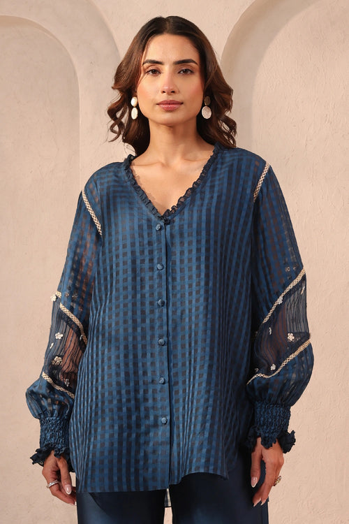 Vaayu Dark Blue V Neck Co-ord Set