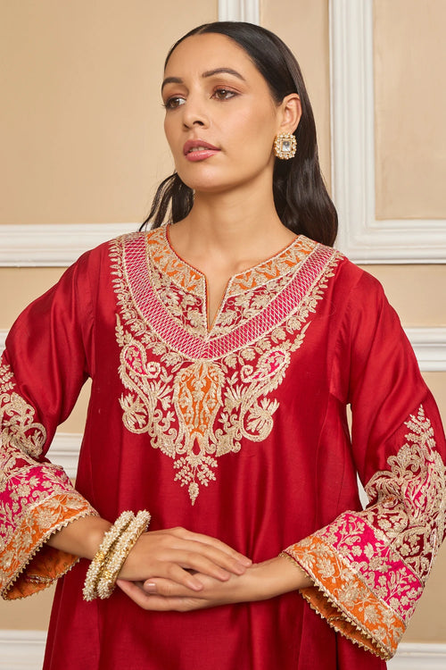 Mehrish Deep Red Chauga with Salwar
