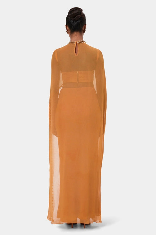 Tangerine Embellished Overlay Cape Top