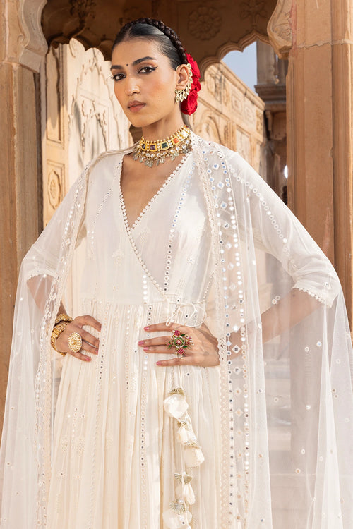 Off White Criss Cross Angrakha with Embroidered Dupatta