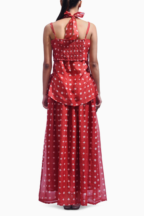 Crimson Red Mud Block Silk Co-ord Set