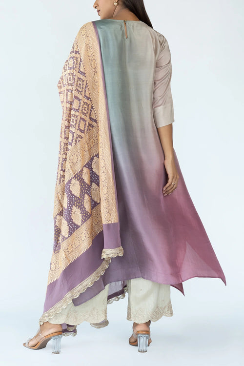 Sage Green Ombre Kurta With Dupatta