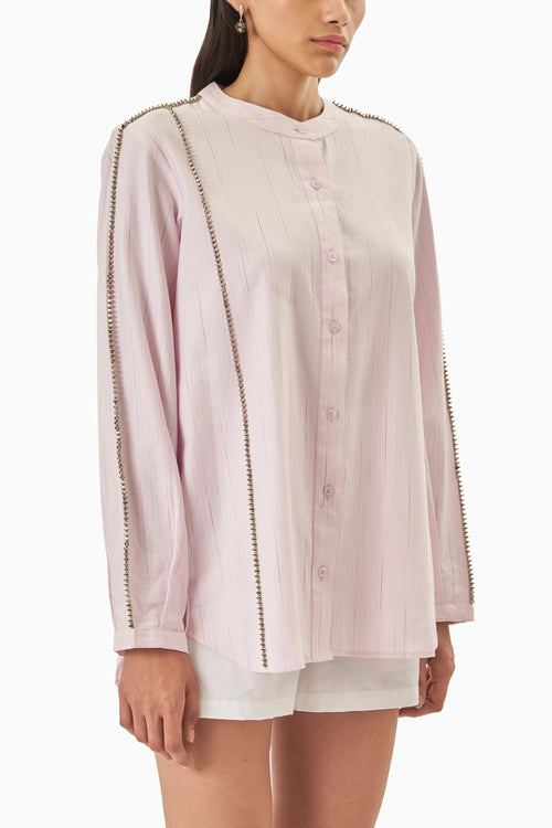 Pink Cotton Line Weave Shirt