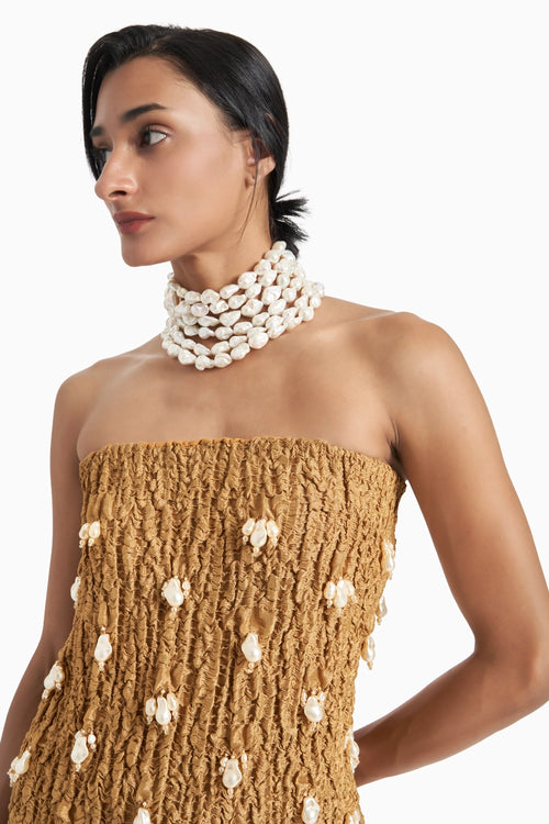 Gold Baroque Pearl Handloom Bodycon Dress