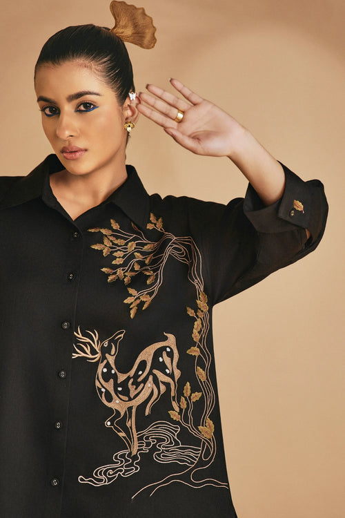 Black Deer in Bloom Shirt