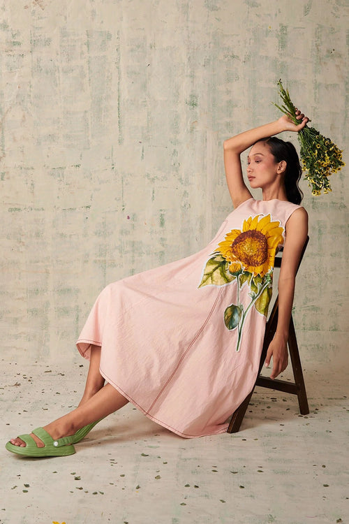 Peach Sunflower Applique Dress