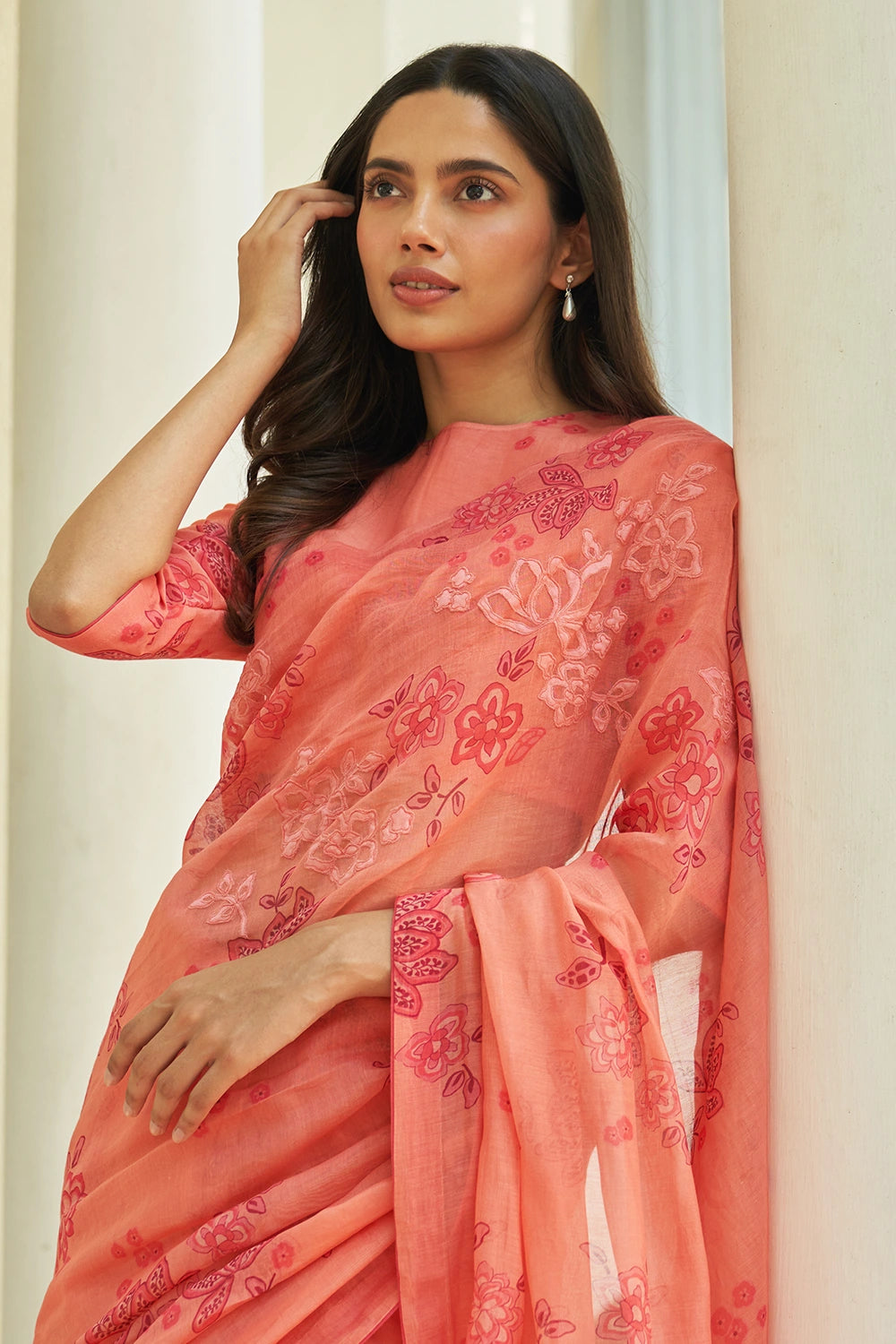 Hibiscus Floral Applique Saree