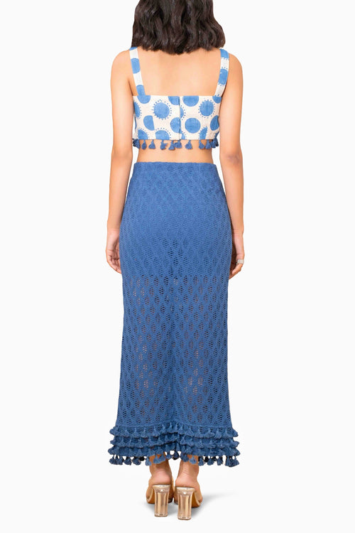 Turin Blue Polka Crochet Skirt Set