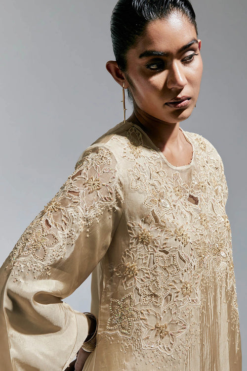 Shell Floral Threadwork Silk Co-ord Set
