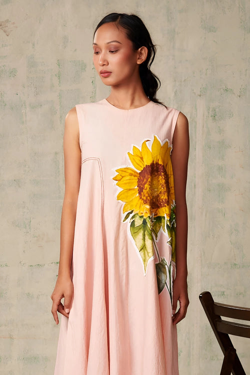 Peach Sunflower Applique Dress