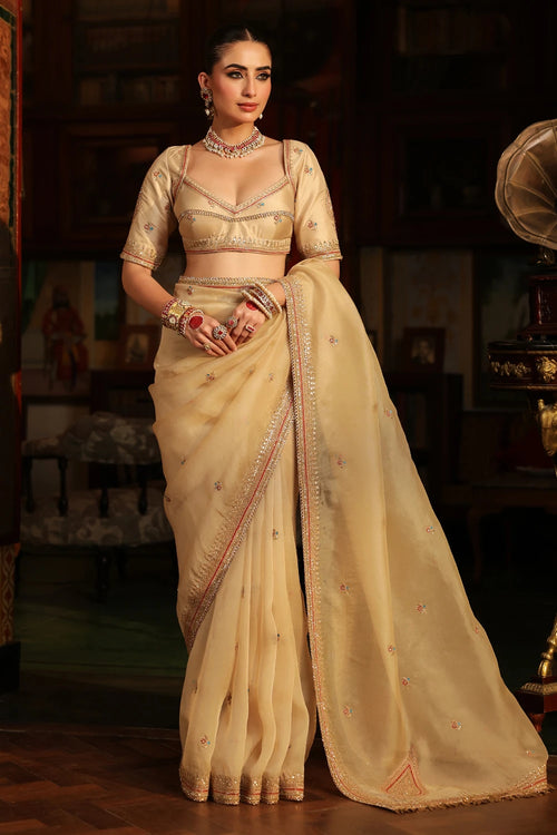 Ahista Ivory Patti Buta Saree Set