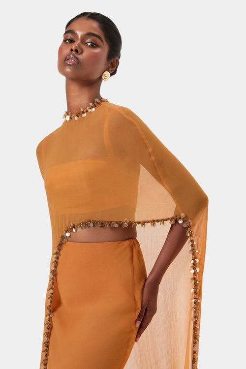 Tangerine Bias Cut Maxi Skirt