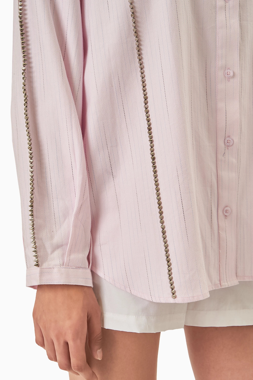 Pink Cotton Line Weave Shirt