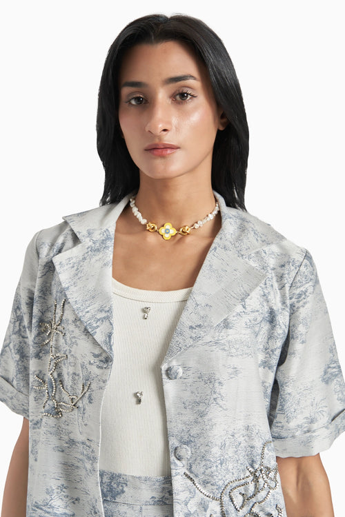 Blue Silk Jacquard Blazer