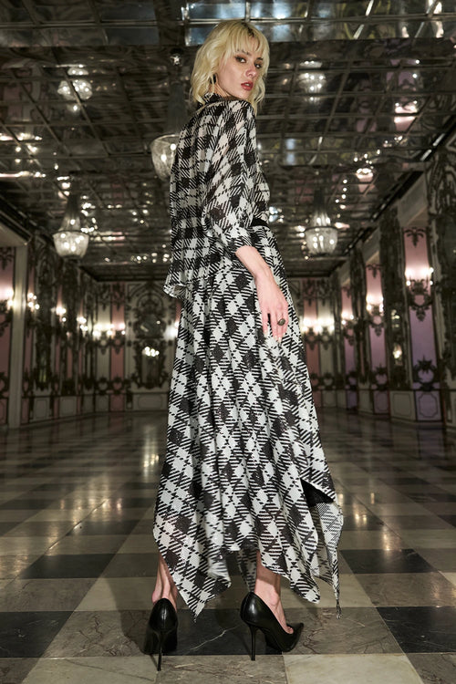 Monochrome Sequin Drape Shirt & Handkerchief Hem Skirt Set