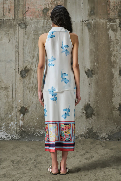 Blooming Edge Halter Neck Shirt With Straight Midi Skirt