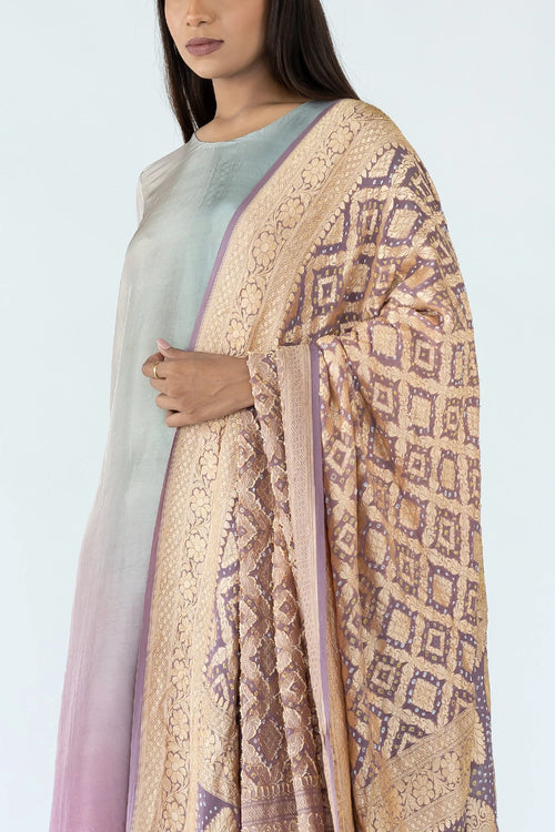 Sage Green Ombre Kurta With Dupatta