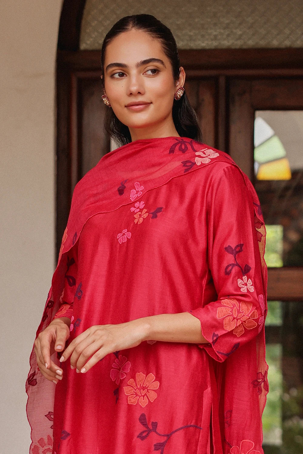 Rosewood Silk Applique Kurta Set