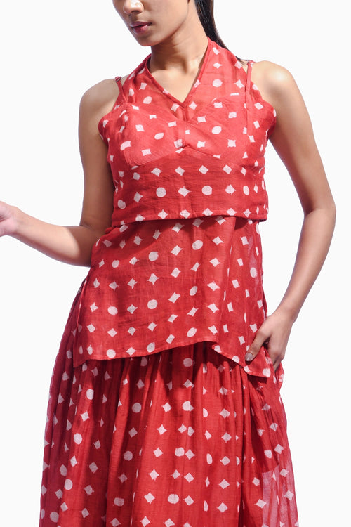 Crimson Red Mud Block Silk Co-ord Set