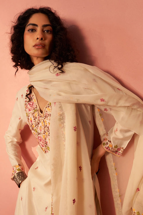 Resham Rang Chanderi Cotton Ivory Kurta Set