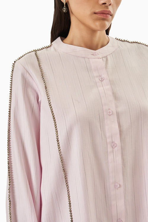 Pink Cotton Line Weave Shirt