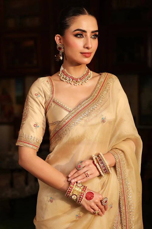 Ahista Ivory Patti Buta Saree Set