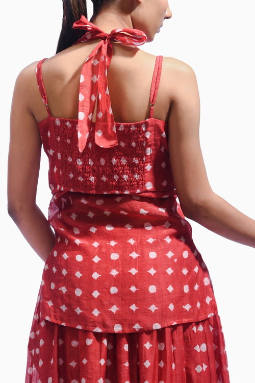 Crimson Red Mud Block Silk Co-ord Set