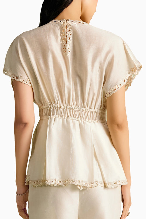 Ivory Butterfly Mosaic Pleated Top