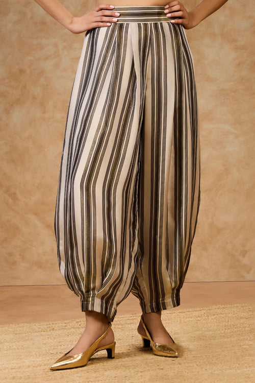 Olive Striped Barrel Pants