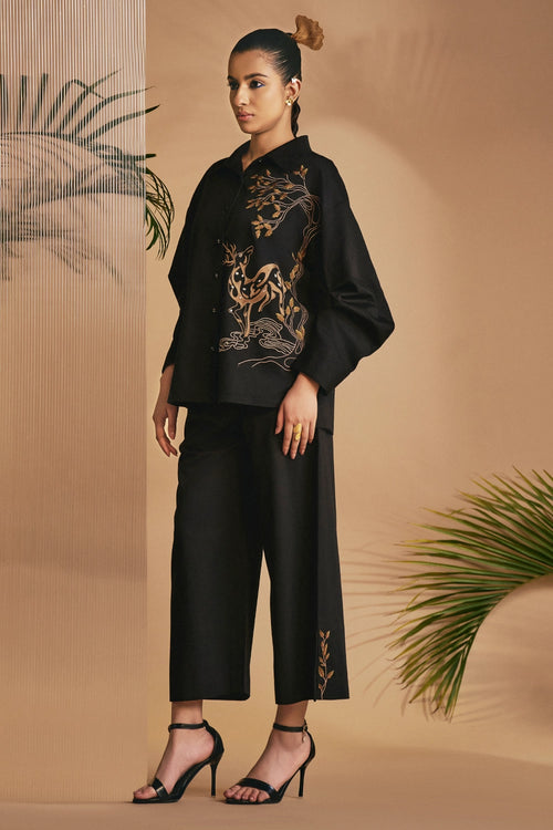 Black Deer in Bloom Co-ord Set