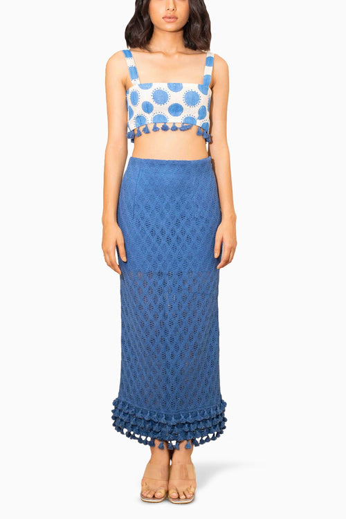 Turin Blue Polka Crochet Skirt Set