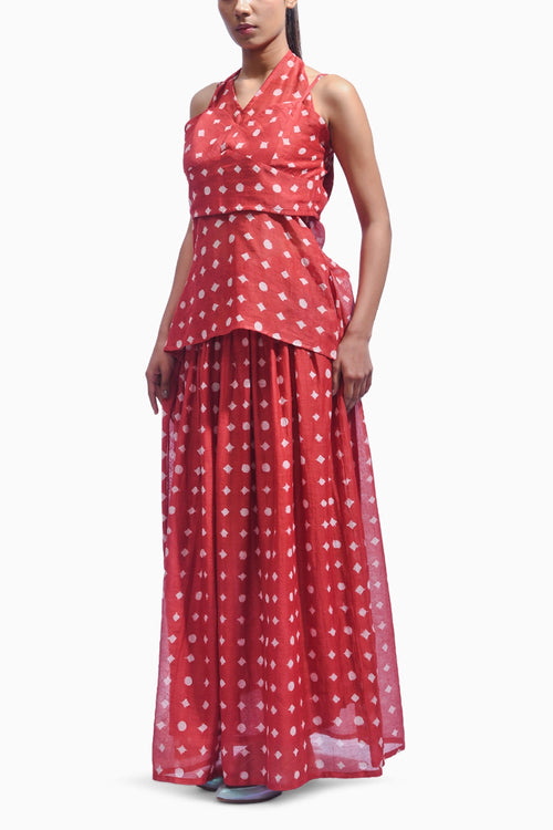 Crimson Red Mud Block Silk Co-ord Set