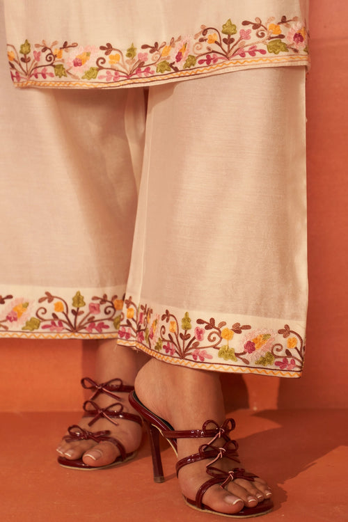 Resham Rang Chanderi Cotton Ivory Kurta Set