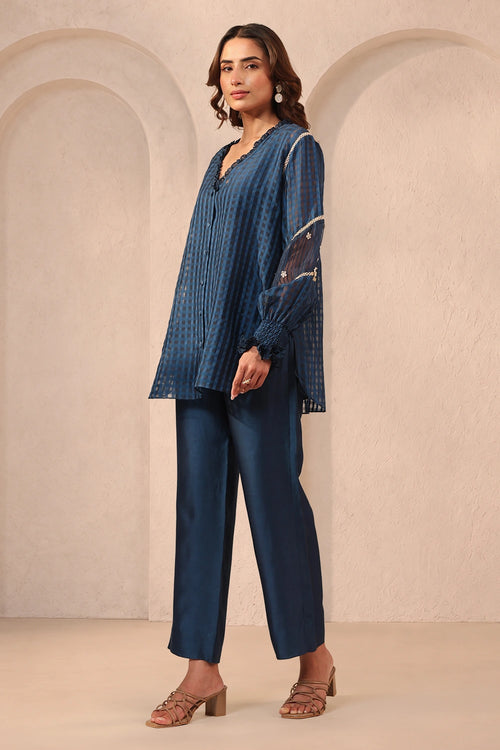 Vaayu Dark Blue V Neck Co-ord Set