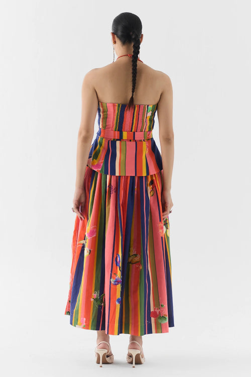 Pink Barcode Off Shoulder Top And Skirt Set