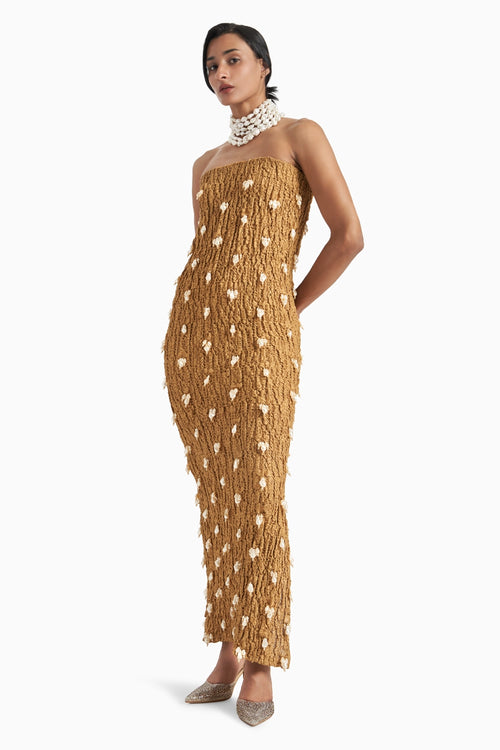 Gold Baroque Pearl Handloom Bodycon Dress