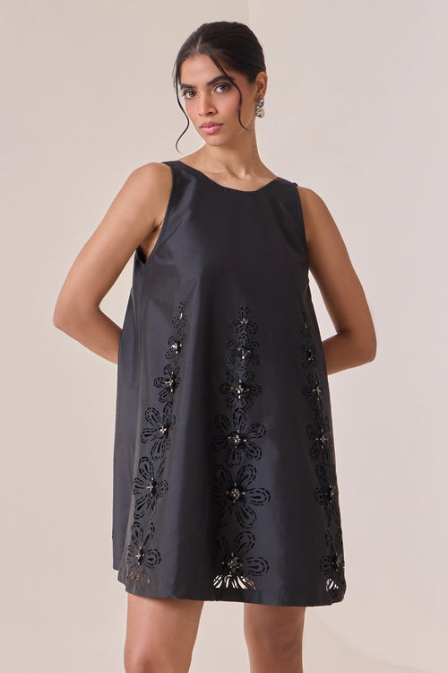 Noir Art-Cut Shift Dress