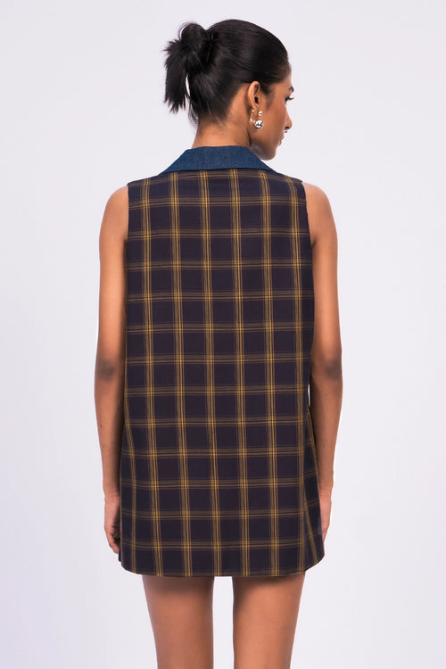Navy Check Vest