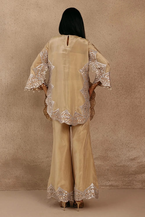 Zero Neck Kurta with Flared Sleeves with Bellbottoms