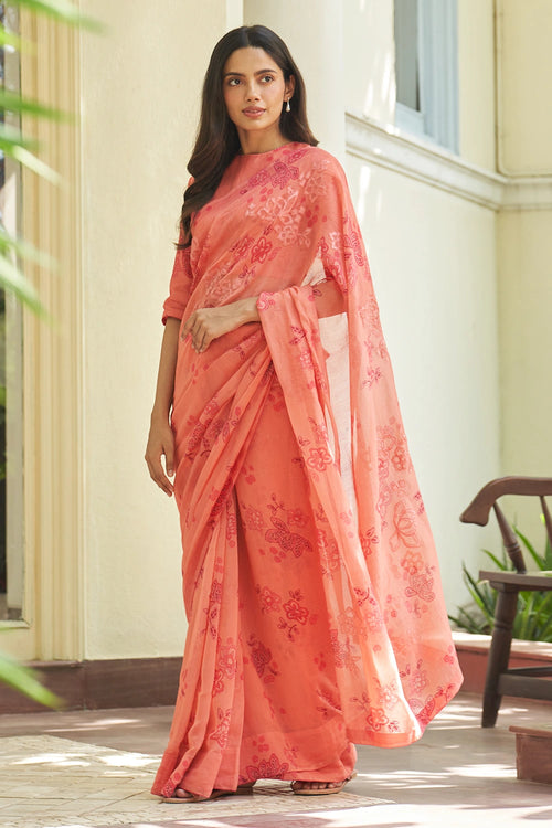 Hibiscus Floral Applique Saree