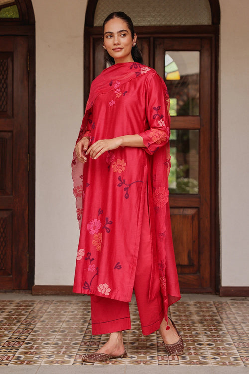 Rosewood Silk Applique Kurta Set