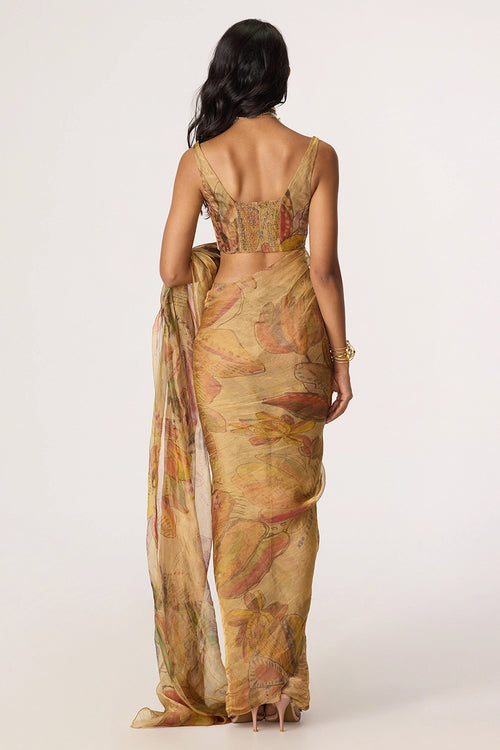 Gold Agatha Sari With Gold Malaika Blouse