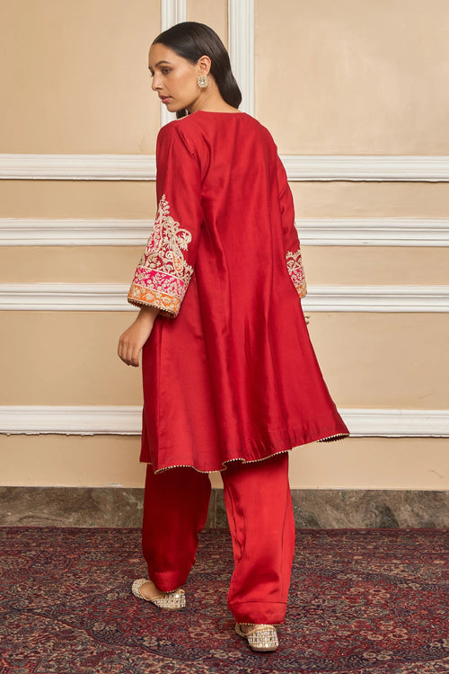 Mehrish Deep Red Chauga with Salwar