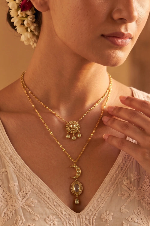 Chaand Roop Pendant Necklace with Mirror Polki