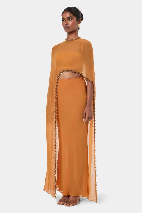 Tangerine Bias Cut Maxi Skirt