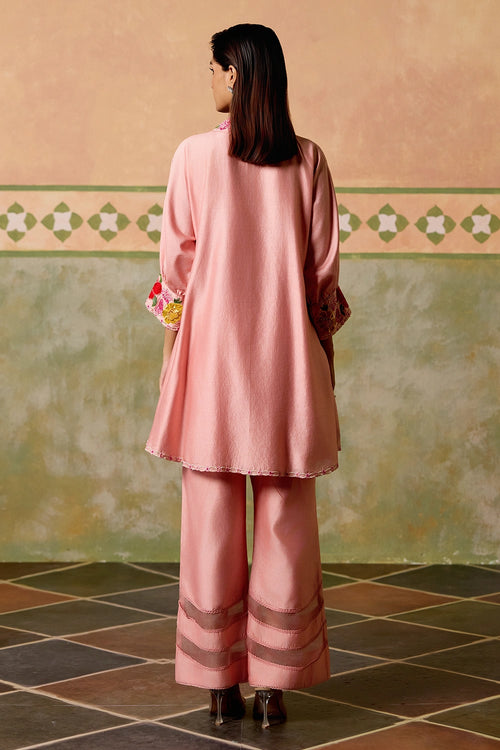 Rose Pink Threadwork and Beadwork Tunic with Pants
