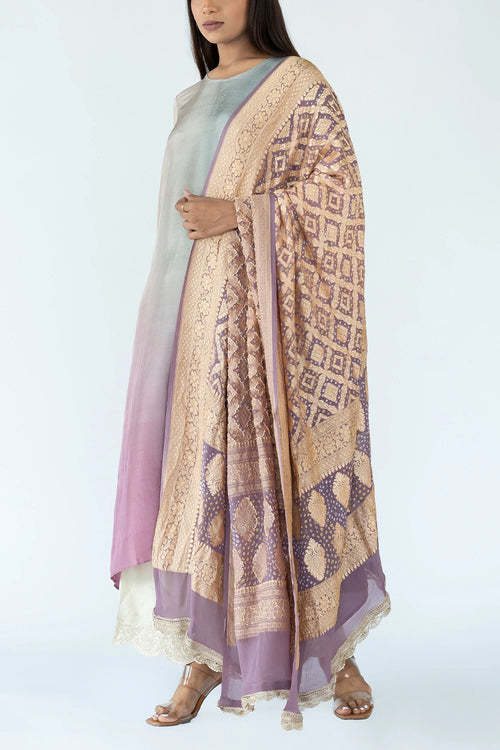 Sage Green Ombre Kurta With Dupatta