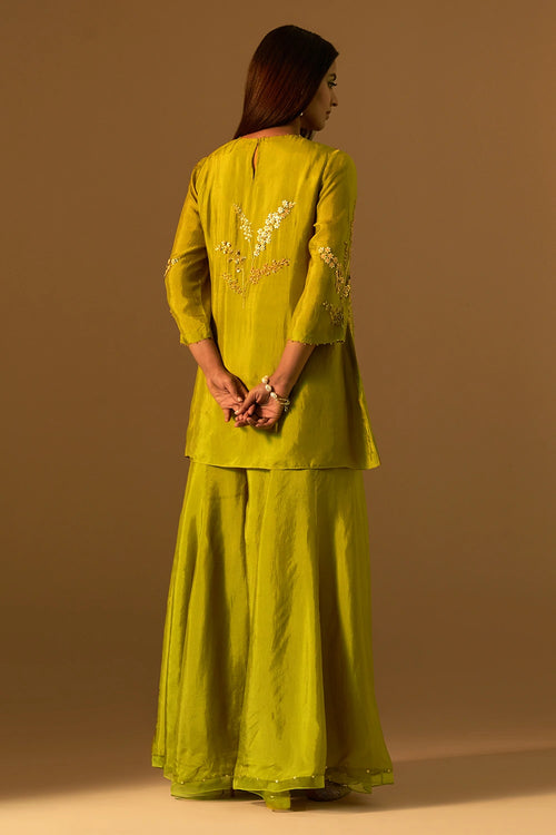 Henna Floral Embroidered Silk Sharara Set