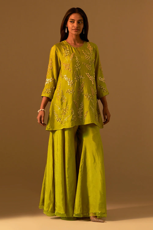 Henna Floral Embroidered Silk Sharara Set