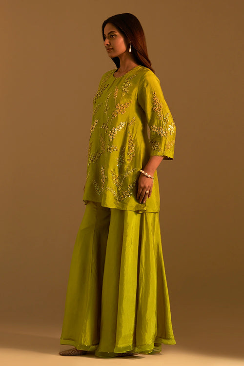 Henna Floral Embroidered Silk Sharara Set